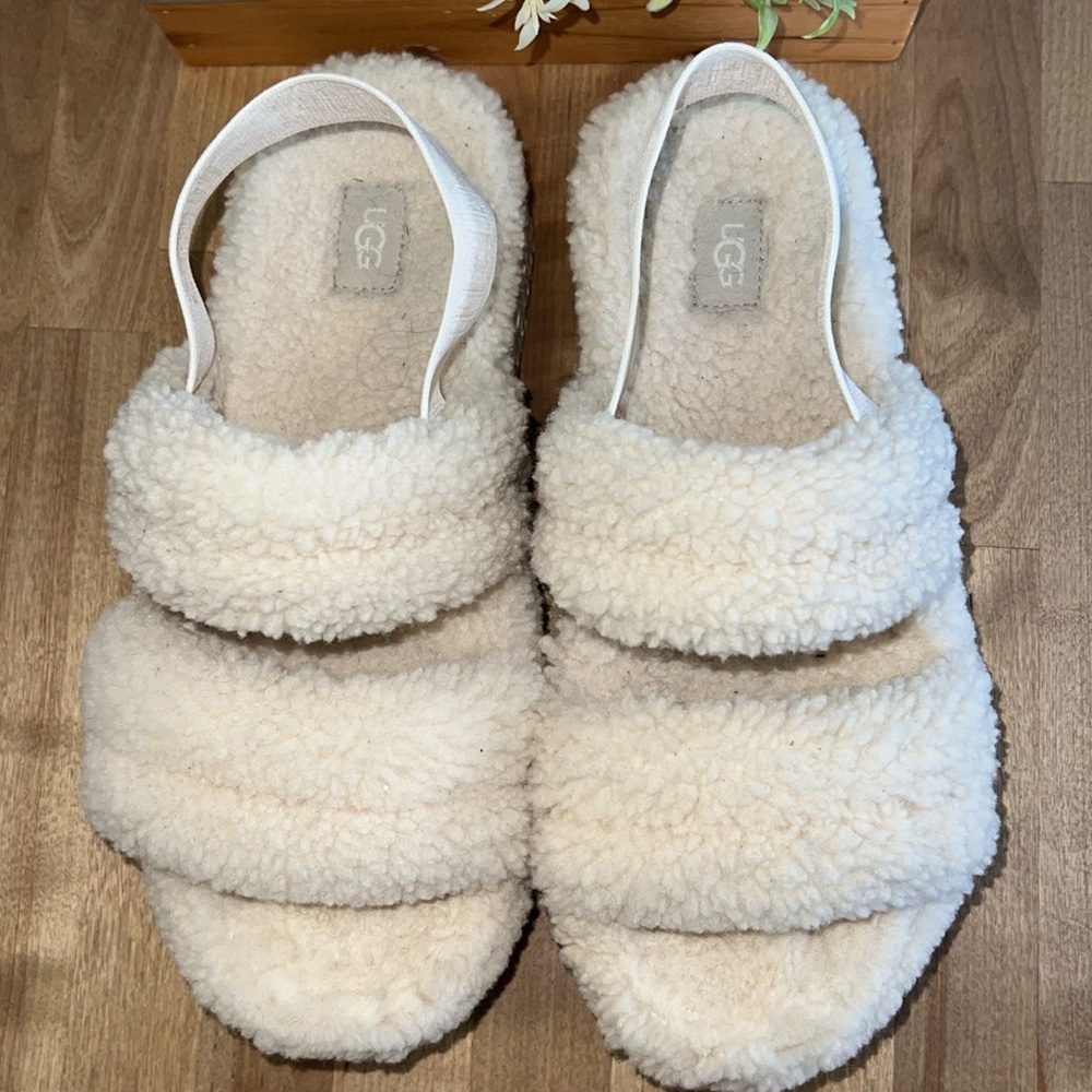 Ugg Oh Fluffita Cream Platform Back Strap Slide Shoes - Picture 5 of 15